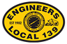 Yellow oval logo: Engineers Local 139, EST 1902, gear, equipment.