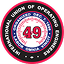 IUOE Local 49 circular logo, 49 centered, black/red/white.